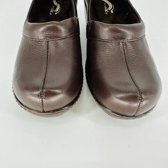 SoftWalk Brown Leather Slip On Melody Platform Non-Skid Work Clog Wedge Mule 6M - Picture 4 of 8